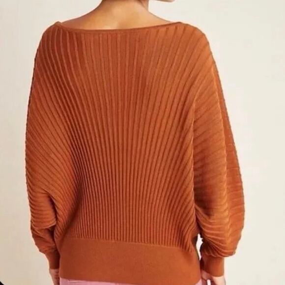 Anthropologie Karla Boat Neck Sweater Dolman Sleeve Rib Knit Alpaca Wool Pecan - Picture 2 of 9